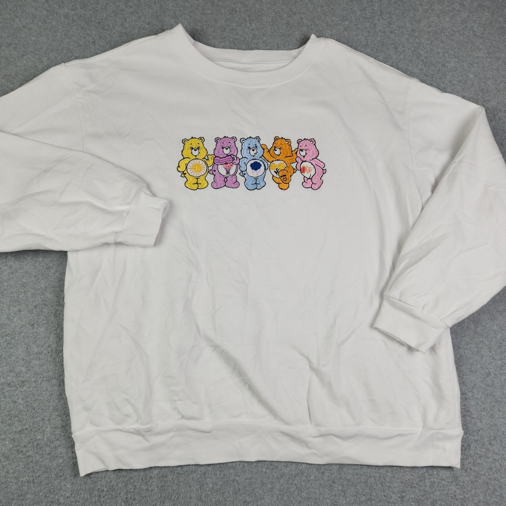Care Bears Sweatshirt Women's 2XL White Grumpy Bear Embroidered Fleece Lined